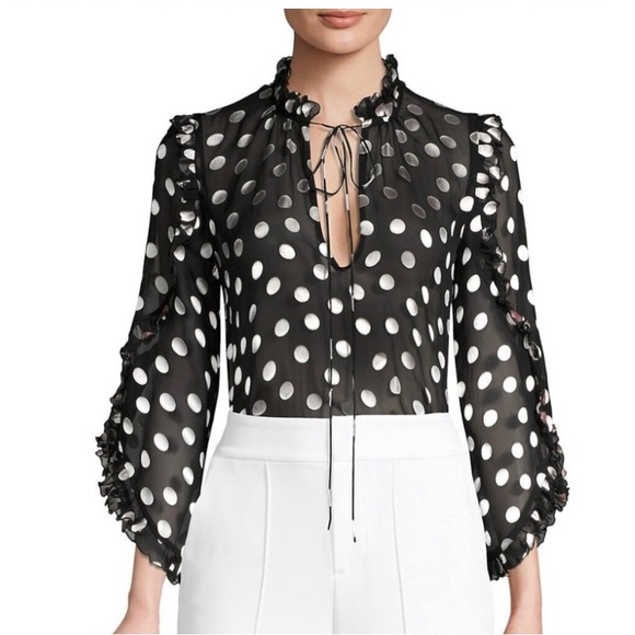 Alice + Olivia Tops - Alice and Olivia Julius Polka Dot Silk-Blend Ruffle-Sleeve Blouse Size XS
